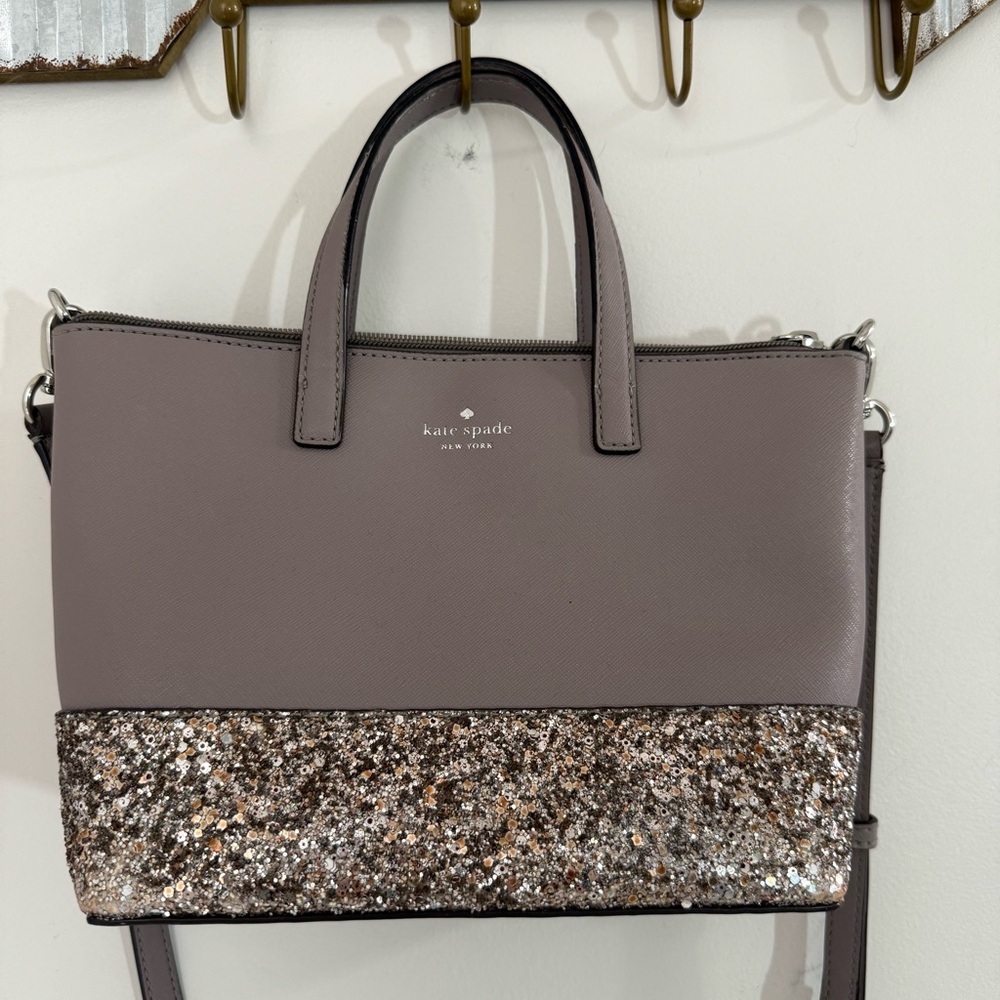 Kate Spade Greta Court Ina Satchel Glitter Gray Crossbody